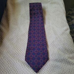 Hermes 100% Silk Tie 7300 EA Blue With Spurs Links Equestrian Pattern